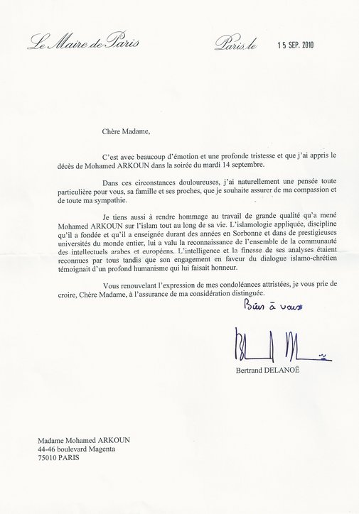 Hommage du Maire de Paris Bertrand DELANOË